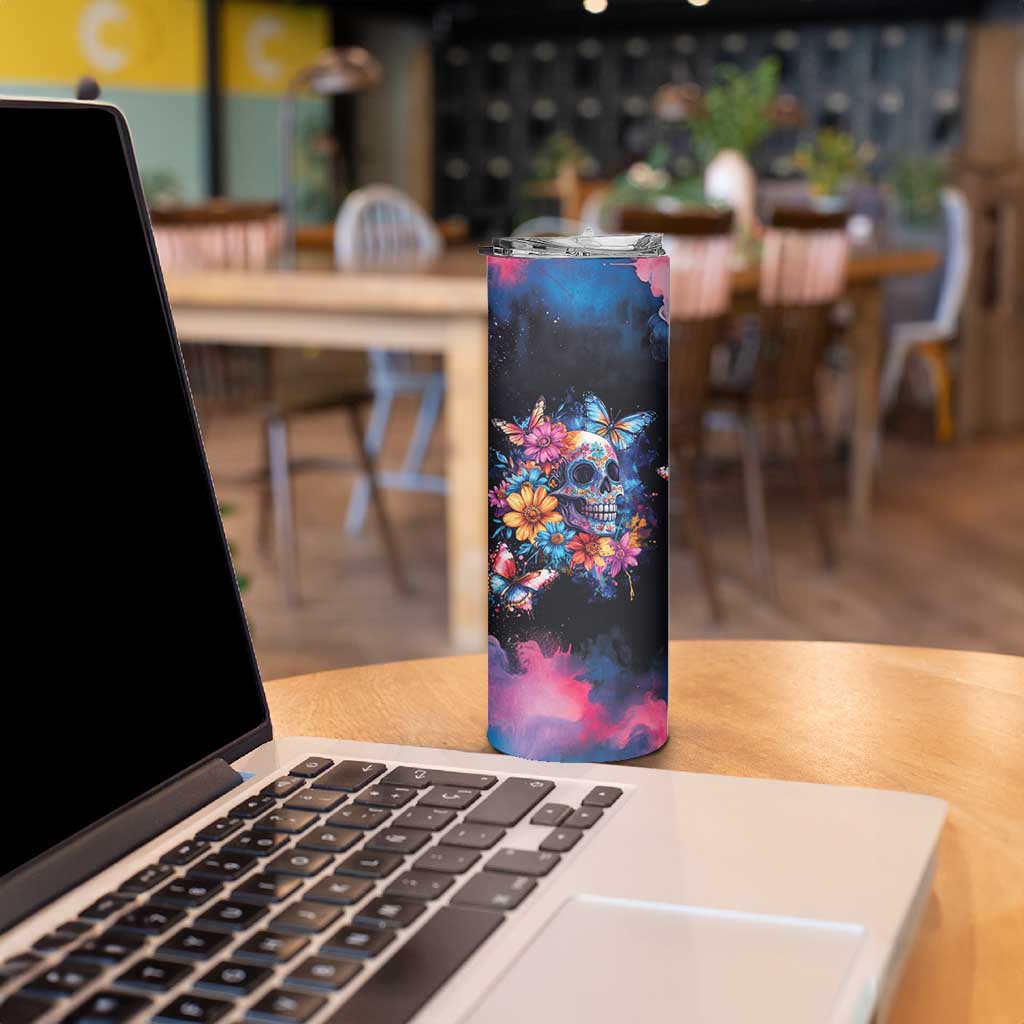 Mexican La Calaca and Butterfly Skinny Tumbler Skull Day Of The Dead - Wonder Print Shop