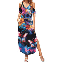 Mexican La Calaca and Butterfly Summer Maxi Dress Skull Day Of The Dead - Wonder Print Shop