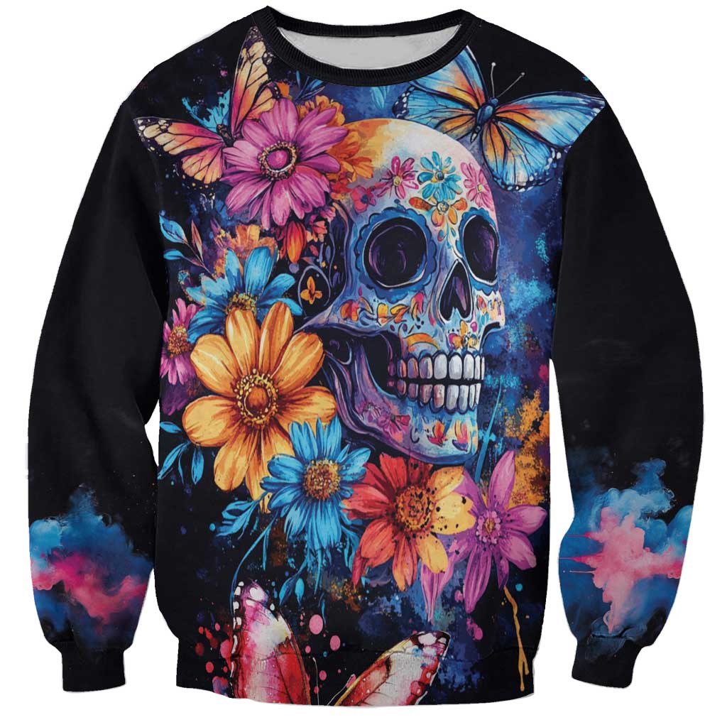 Mexican La Calaca and Butterfly Sweatshirt Skull Day Of The Dead - Wonder Print Shop