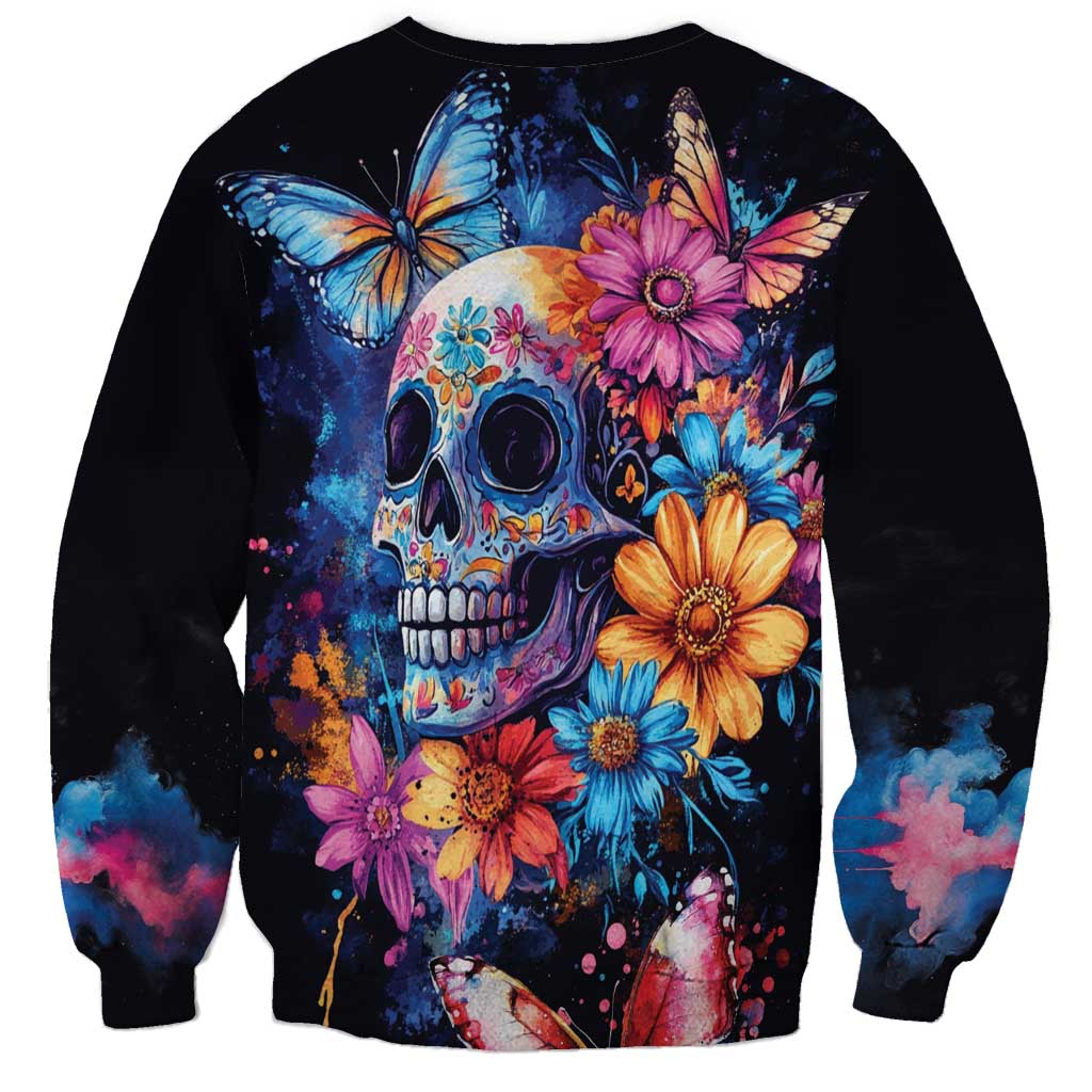 Mexican La Calaca and Butterfly Sweatshirt Skull Day Of The Dead - Wonder Print Shop