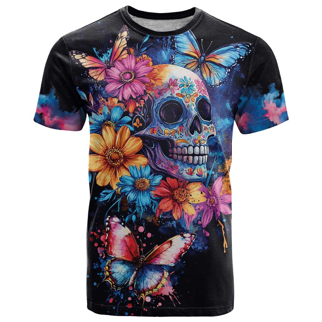 Mexican La Calaca and Butterfly T Shirt Skull Day Of The Dead - Wonder Print Shop