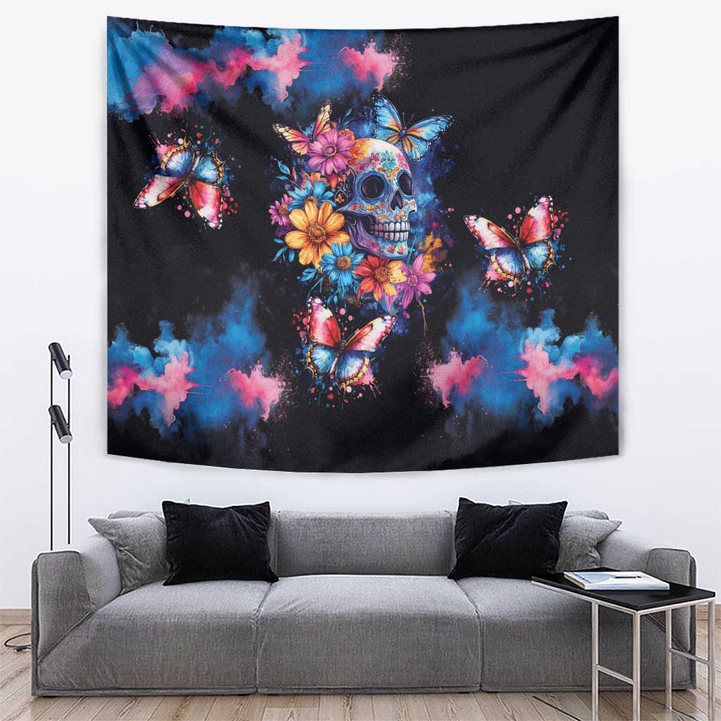Mexican La Calaca and Butterfly Tapestry Skull Day Of The Dead - Wonder Print Shop