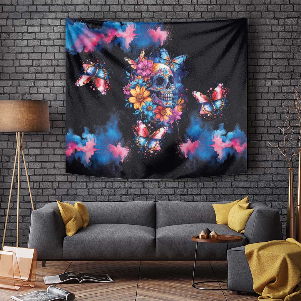 Mexican La Calaca and Butterfly Tapestry Skull Day Of The Dead - Wonder Print Shop