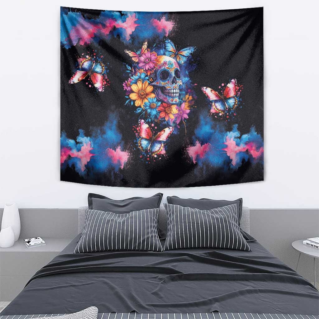 Mexican La Calaca and Butterfly Tapestry Skull Day Of The Dead - Wonder Print Shop