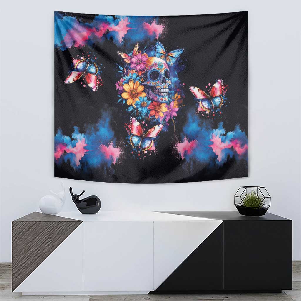 Mexican La Calaca and Butterfly Tapestry Skull Day Of The Dead - Wonder Print Shop