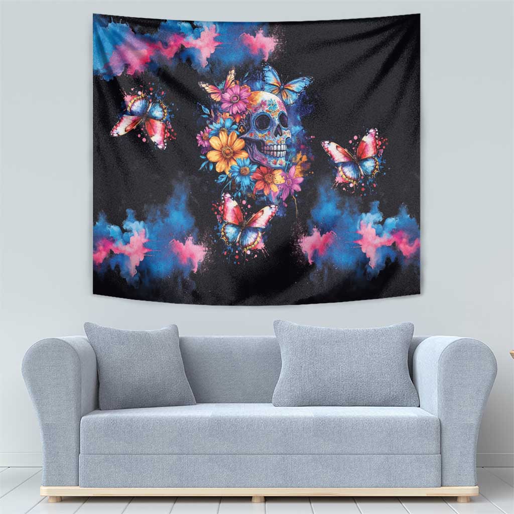 Mexican La Calaca and Butterfly Tapestry Skull Day Of The Dead - Wonder Print Shop