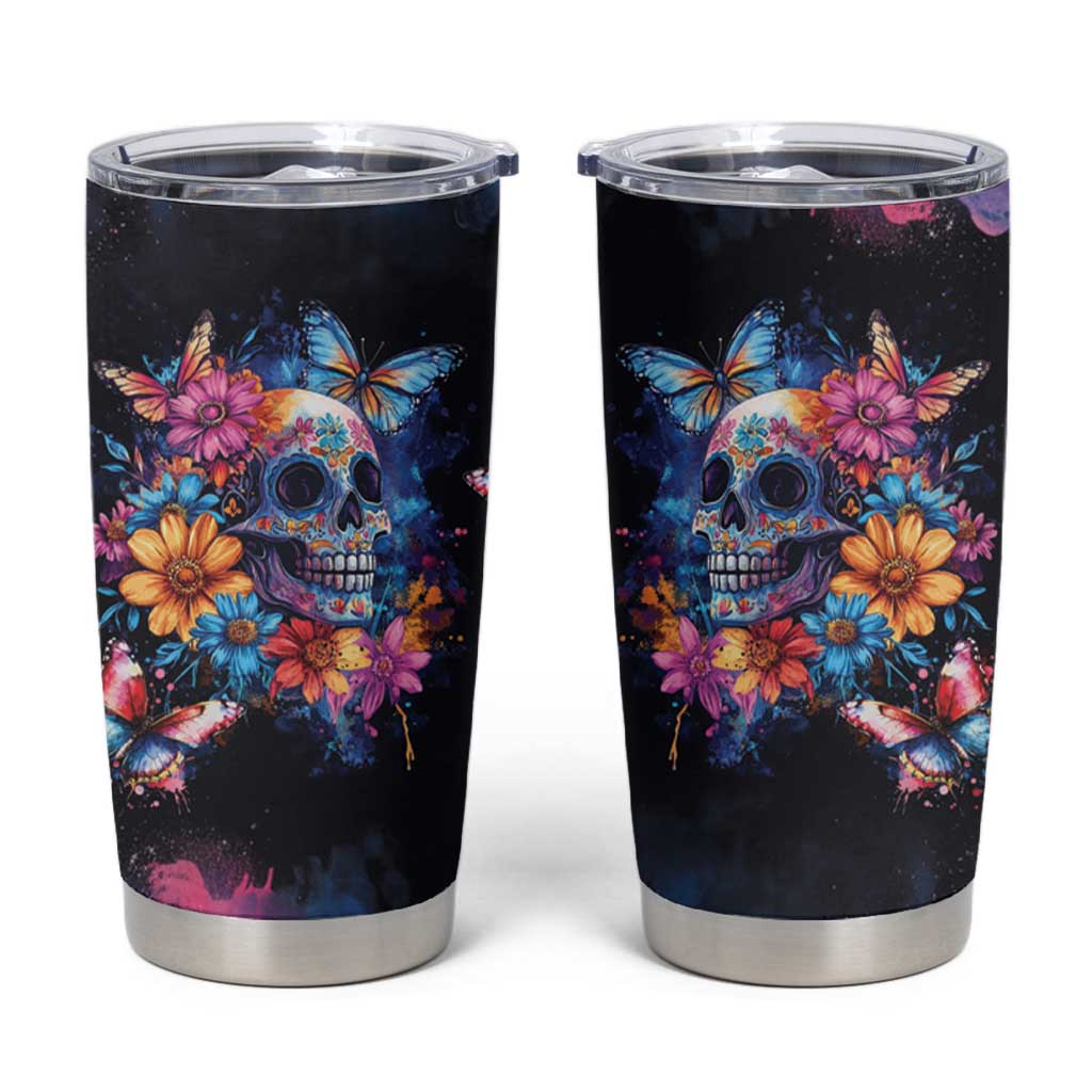 Mexican La Calaca and Butterfly Tumbler Cup Skull Day Of The Dead - Wonder Print Shop