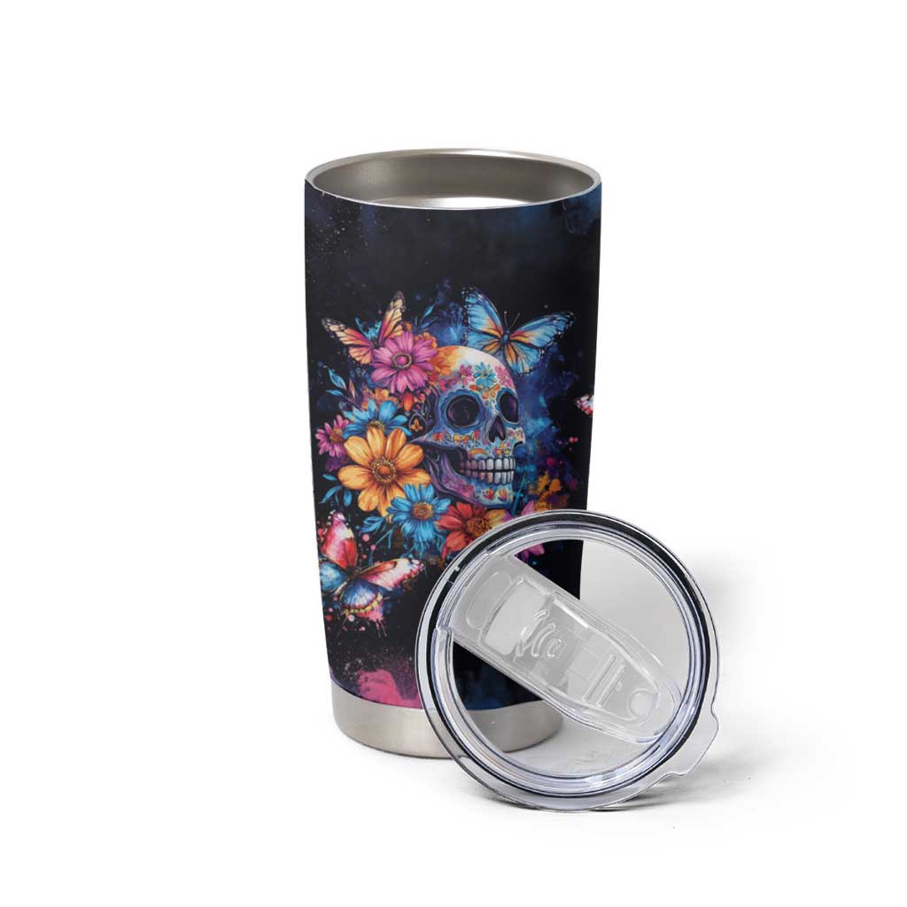 Mexican La Calaca and Butterfly Tumbler Cup Skull Day Of The Dead - Wonder Print Shop