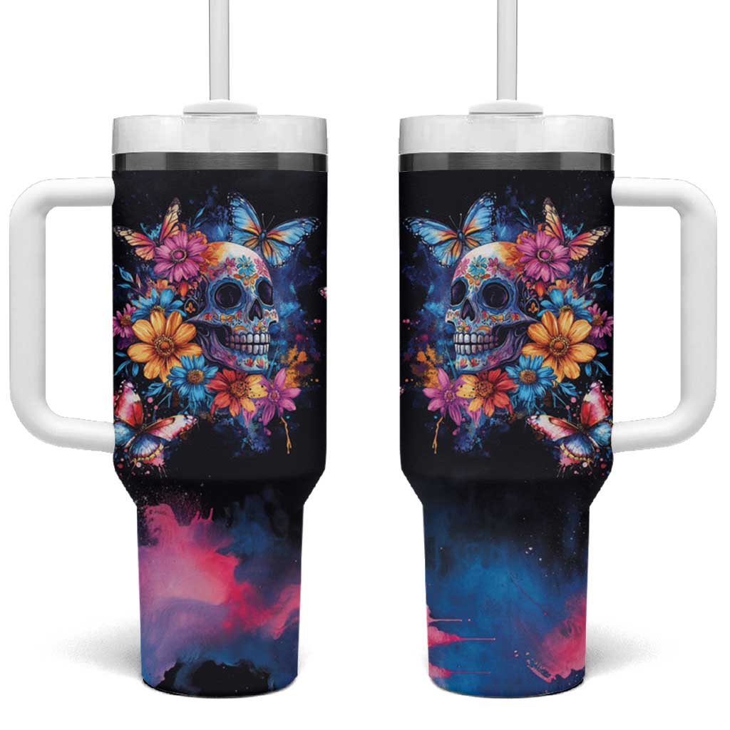 Mexican La Calaca and Butterfly Tumbler With Handle Skull Day Of The Dead - Wonder Print Shop