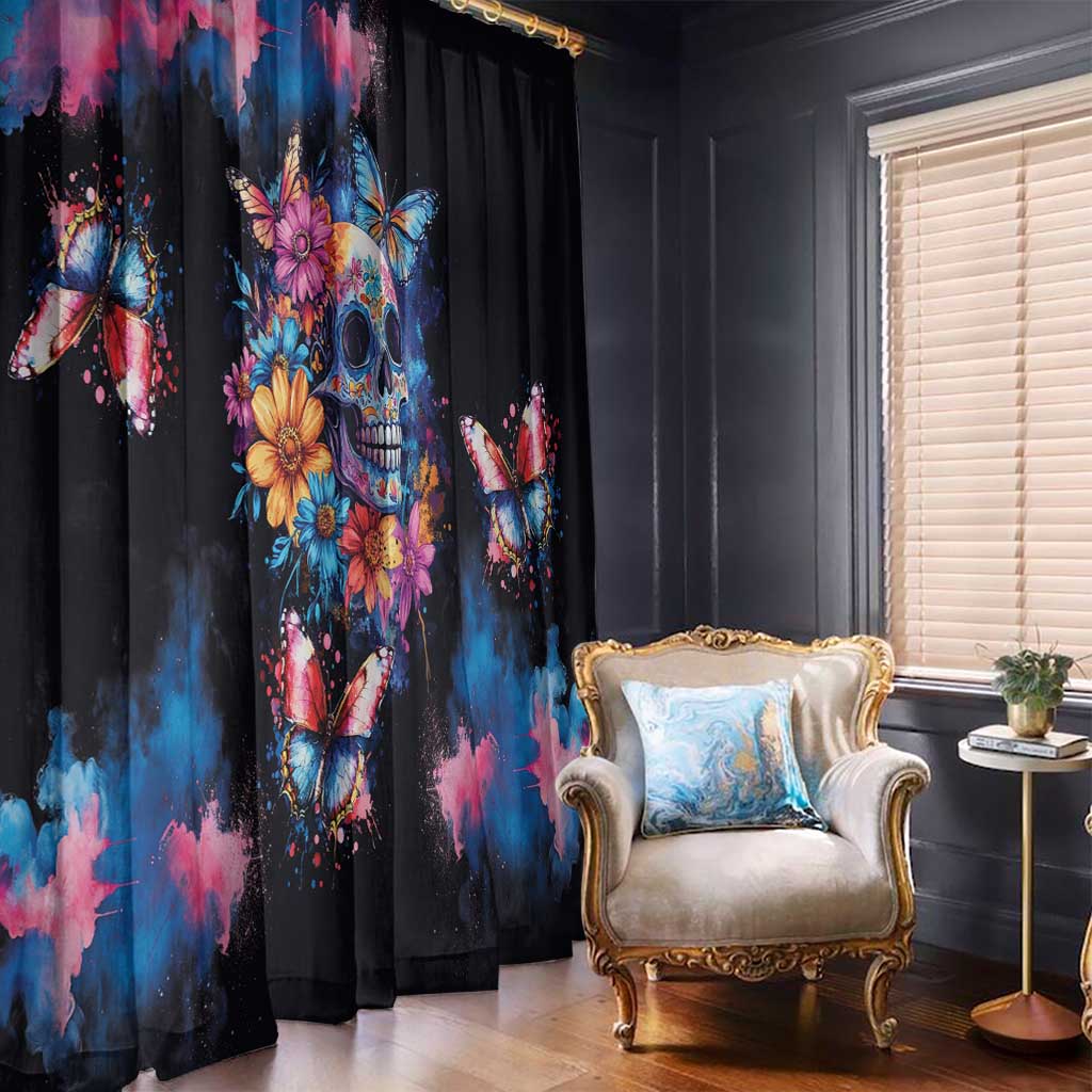 Mexican La Calaca and Butterfly Window Curtain Skull Day Of The Dead - Wonder Print Shop