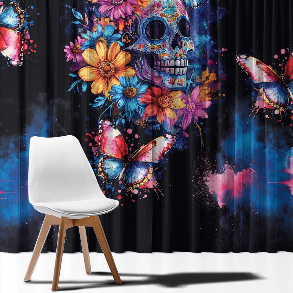 Mexican La Calaca and Butterfly Window Curtain Skull Day Of The Dead - Wonder Print Shop