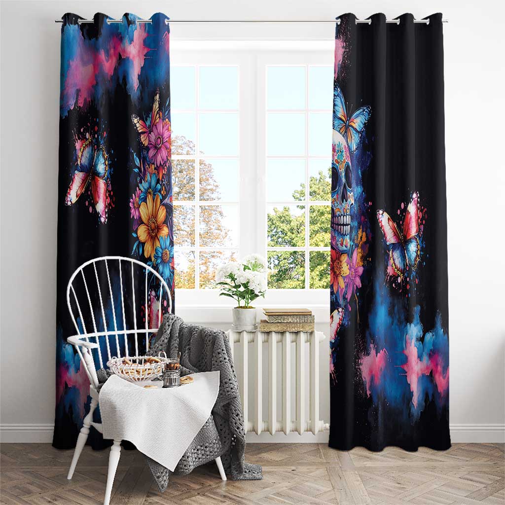 Mexican La Calaca and Butterfly Window Curtain Skull Day Of The Dead - Wonder Print Shop