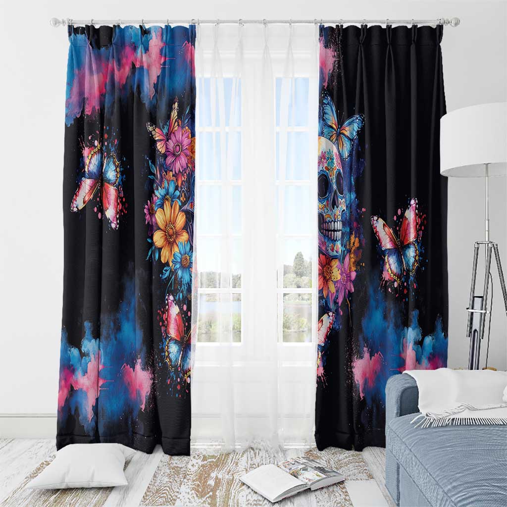 Mexican La Calaca and Butterfly Window Curtain Skull Day Of The Dead - Wonder Print Shop