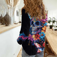 Mexican La Calaca and Butterfly Women Casual Shirt Skull Day Of The Dead - Wonder Print Shop