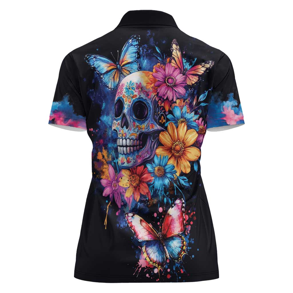 Mexican La Calaca and Butterfly Women Polo Shirt Skull Day Of The Dead - Wonder Print Shop