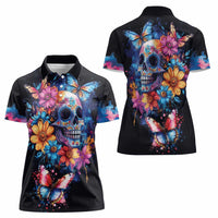 Mexican La Calaca and Butterfly Women Polo Shirt Skull Day Of The Dead - Wonder Print Shop