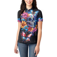 Mexican La Calaca and Butterfly Women Polo Shirt Skull Day Of The Dead - Wonder Print Shop