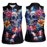 Mexican La Calaca and Butterfly Women Sleeveless Polo Shirt Skull Day Of The Dead - Wonder Print Shop