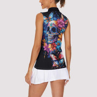 Mexican La Calaca and Butterfly Women Sleeveless Polo Shirt Skull Day Of The Dead - Wonder Print Shop