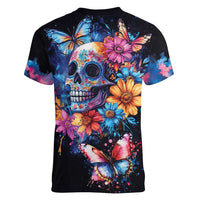 Mexican La Calaca and Butterfly Women V-Neck T-Shirt Skull Day Of The Dead - Wonder Print Shop
