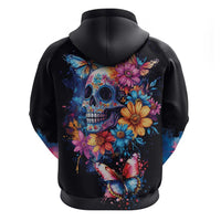 Mexican La Calaca and Butterfly Zip Hoodie Skull Day Of The Dead - Wonder Print Shop