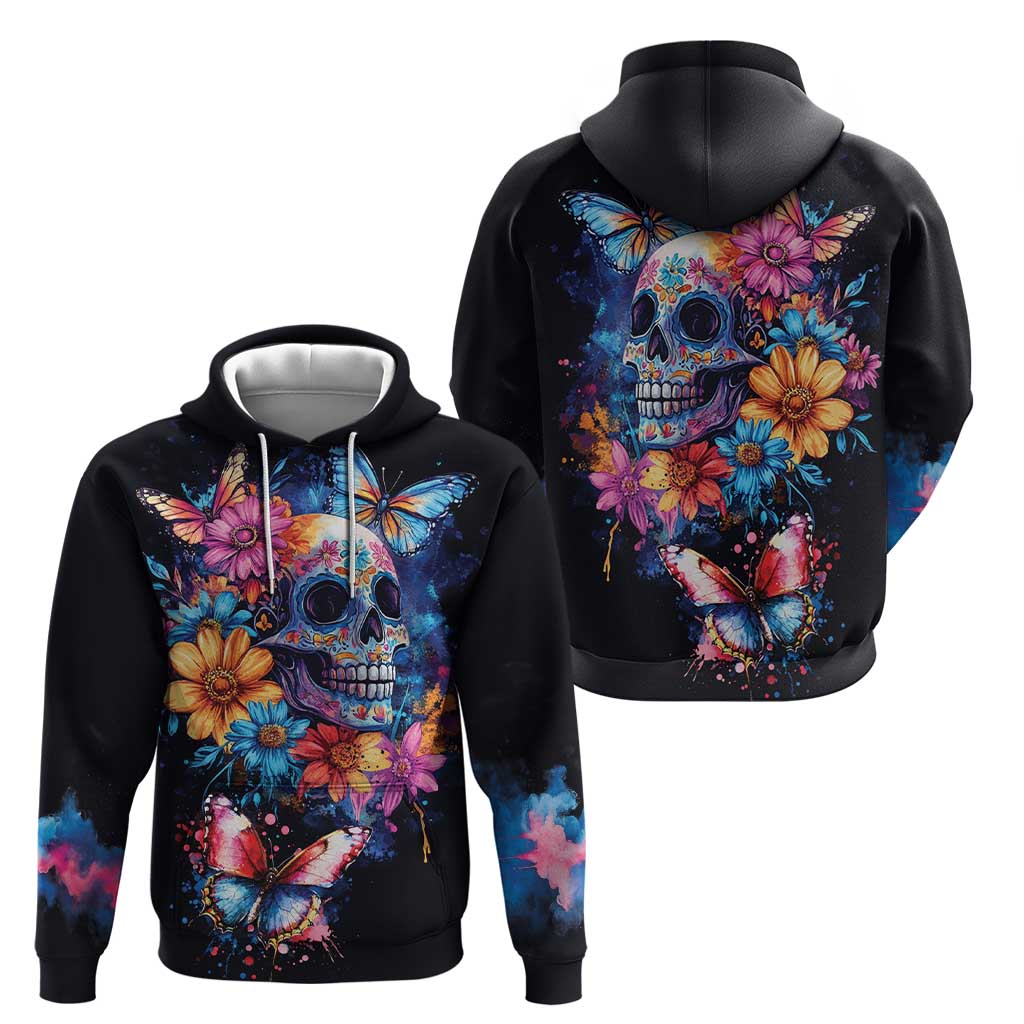 Mexican La Calaca and Butterfly Zip Hoodie Skull Day Of The Dead - Wonder Print Shop
