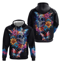 Mexican La Calaca and Butterfly Zip Hoodie Skull Day Of The Dead - Wonder Print Shop