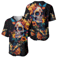 Mexican La Calaca and Marigold Flowers Baseball Jersey Skull Day Of The Dead LT9 - Wonder Print Shop
