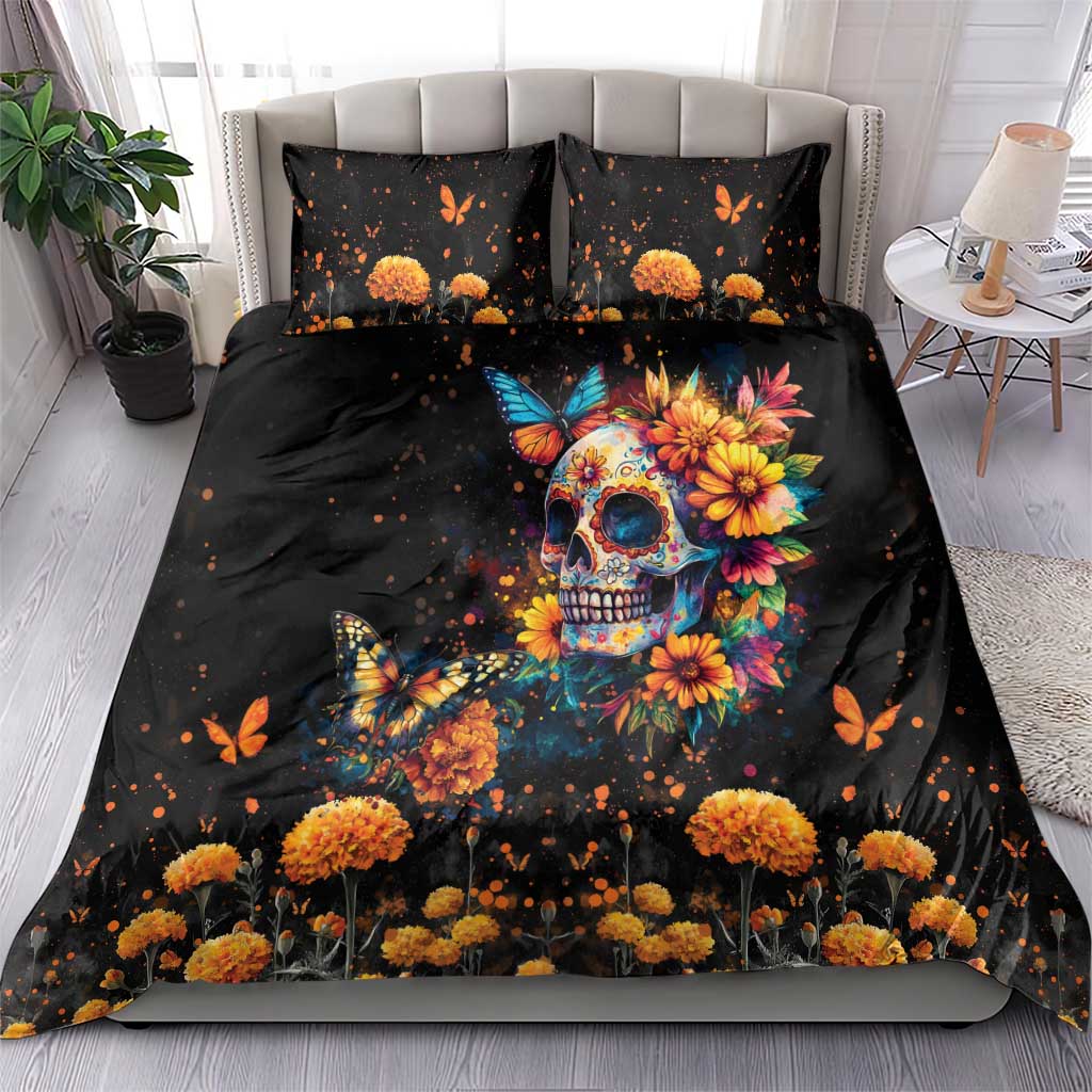 Mexican La Calaca and Marigold Flowers Bedding Set Skull Day Of The Dead LT9 - Wonder Print Shop