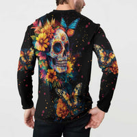 Mexican La Calaca and Marigold Flowers Button Sweatshirt Skull Day Of The Dead LT9 - Wonder Print Shop