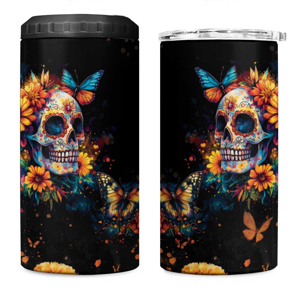 Mexican La Calaca and Marigold Flowers 4 in 1 Can Cooler Tumbler Skull Day Of The Dead LT9 - Wonder Print Shop