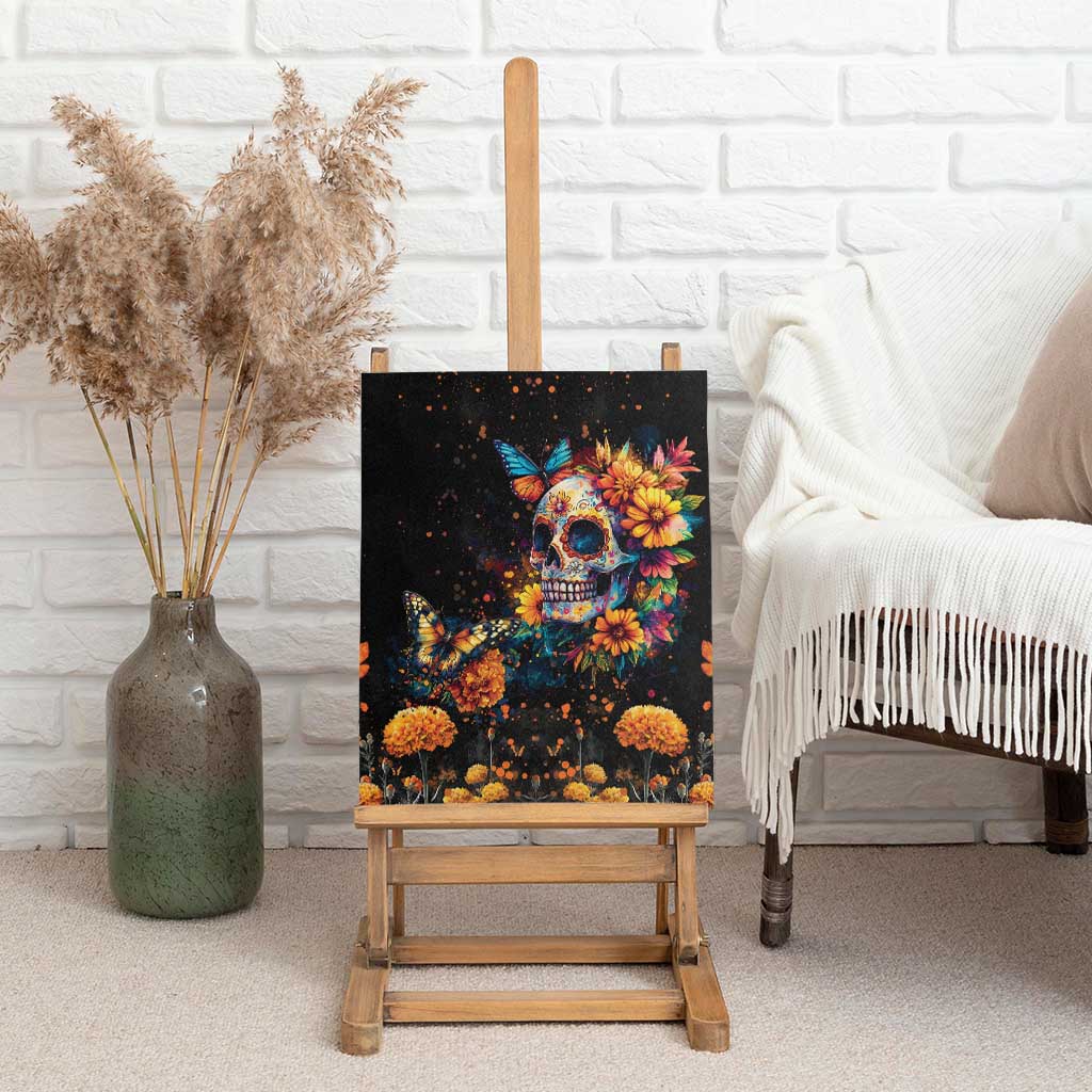 Mexican La Calaca and Marigold Flowers Canvas Wall Art Skull Day Of The Dead LT9 - Wonder Print Shop
