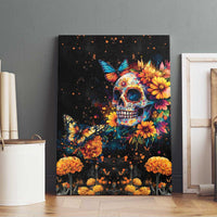 Mexican La Calaca and Marigold Flowers Canvas Wall Art Skull Day Of The Dead LT9 - Wonder Print Shop