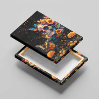 Mexican La Calaca and Marigold Flowers Canvas Wall Art Skull Day Of The Dead LT9 - Wonder Print Shop