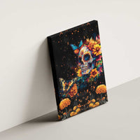 Mexican La Calaca and Marigold Flowers Canvas Wall Art Skull Day Of The Dead LT9 - Wonder Print Shop