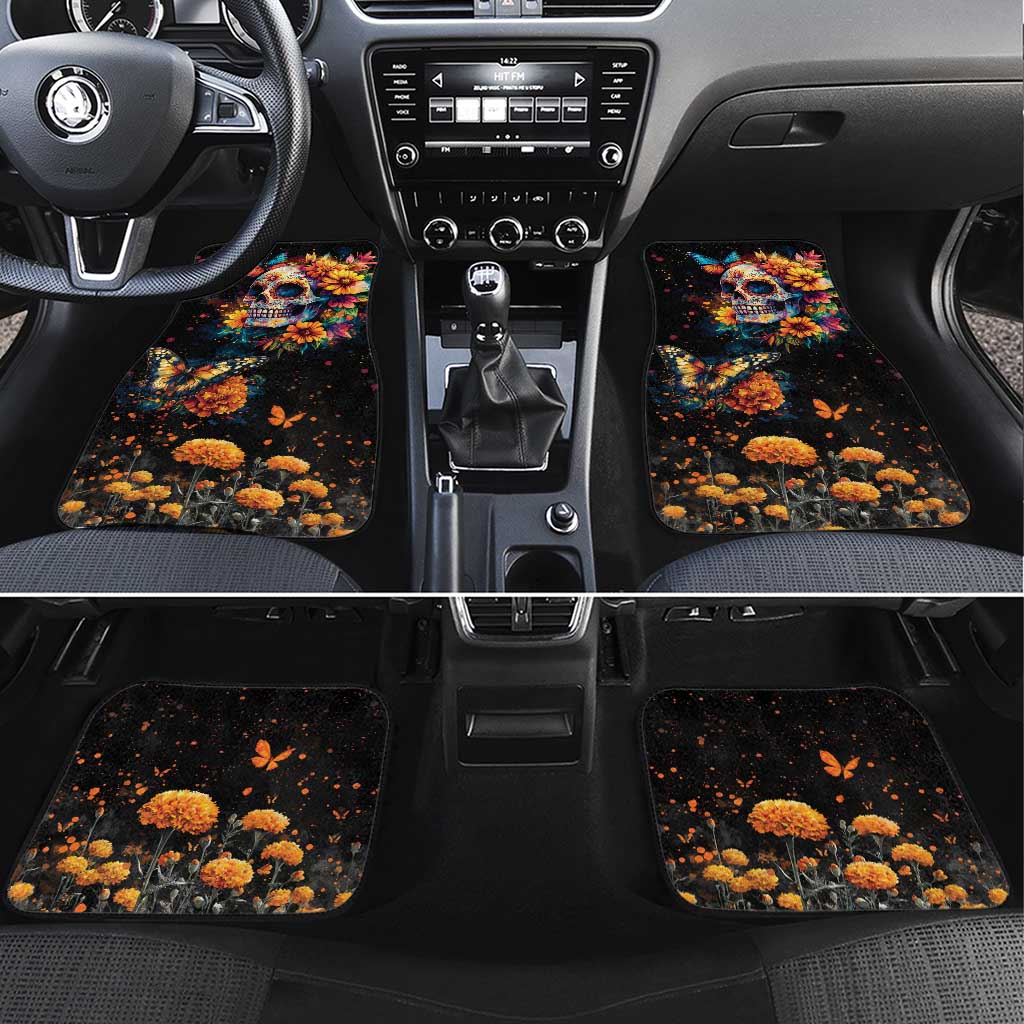 Mexican La Calaca and Marigold Flowers Car Mats Skull Day Of The Dead LT9 - Wonder Print Shop