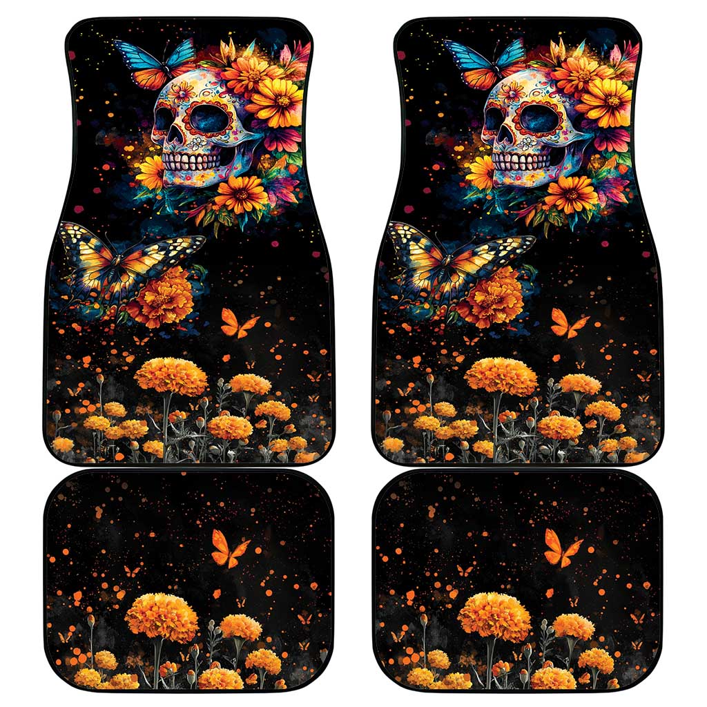 Mexican La Calaca and Marigold Flowers Car Mats Skull Day Of The Dead LT9 - Wonder Print Shop