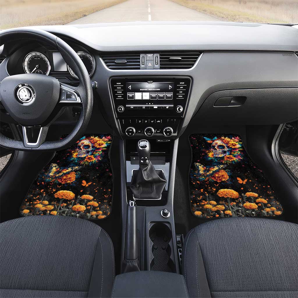Mexican La Calaca and Marigold Flowers Car Mats Skull Day Of The Dead LT9 - Wonder Print Shop