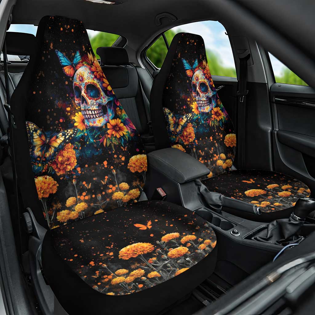 Mexican La Calaca and Marigold Flowers Car Seat Cover Skull Day Of The Dead LT9 - Wonder Print Shop