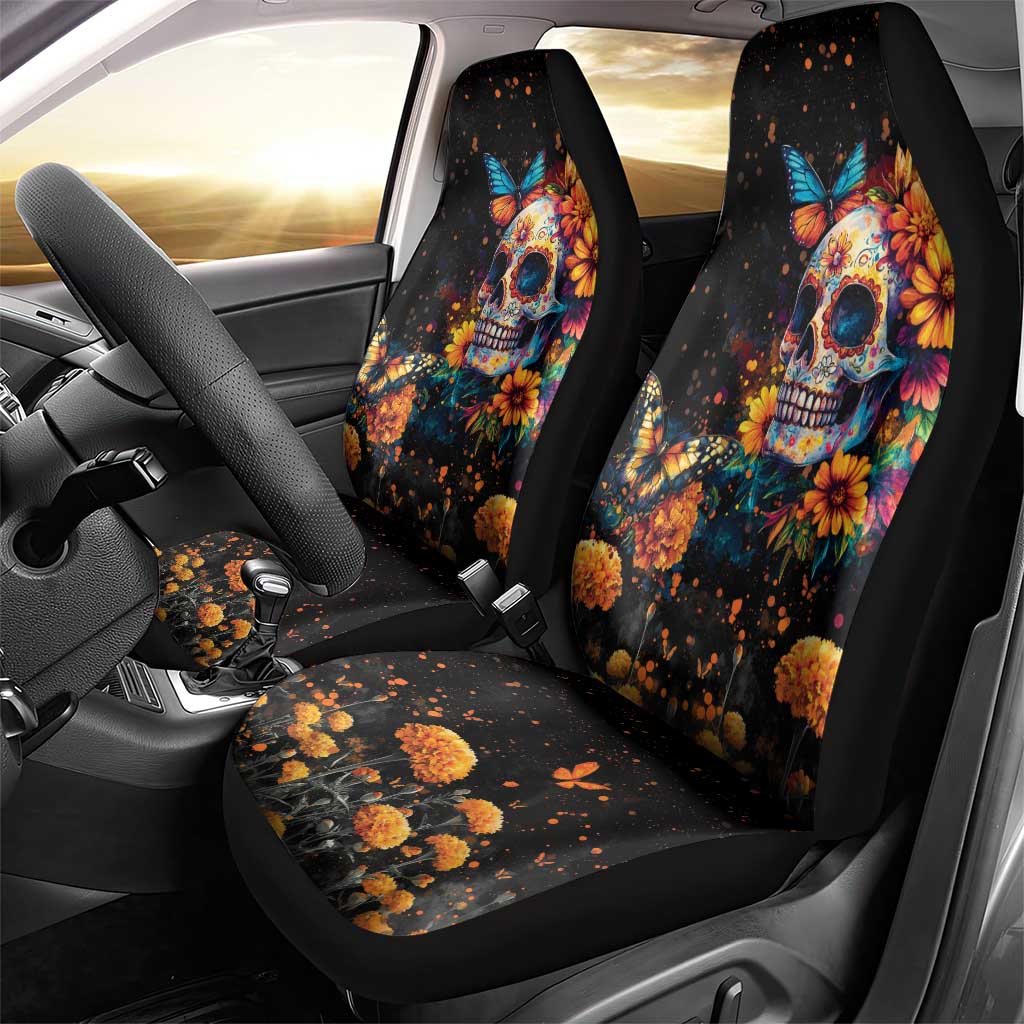 Mexican La Calaca and Marigold Flowers Car Seat Cover Skull Day Of The Dead LT9 - Wonder Print Shop