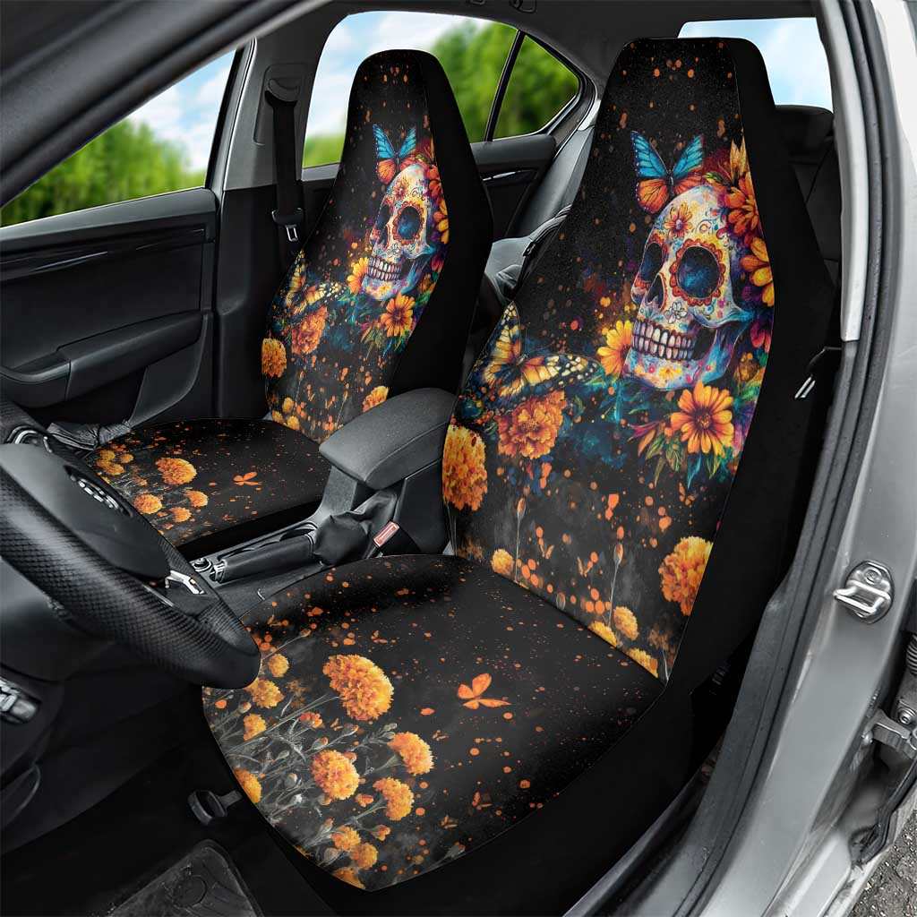 Mexican La Calaca and Marigold Flowers Car Seat Cover Skull Day Of The Dead LT9 - Wonder Print Shop