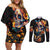 Mexican La Calaca and Marigold Flowers Couples Matching Off Shoulder Short Dress and Long Sleeve Button Shirt Skull Day Of The Dead LT9 - Wonder Print Shop