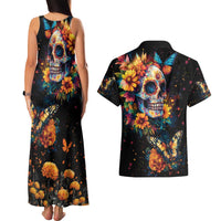 Mexican La Calaca and Marigold Flowers Couples Matching Tank Maxi Dress and Hawaiian Shirt Skull Day Of The Dead LT9 - Wonder Print Shop