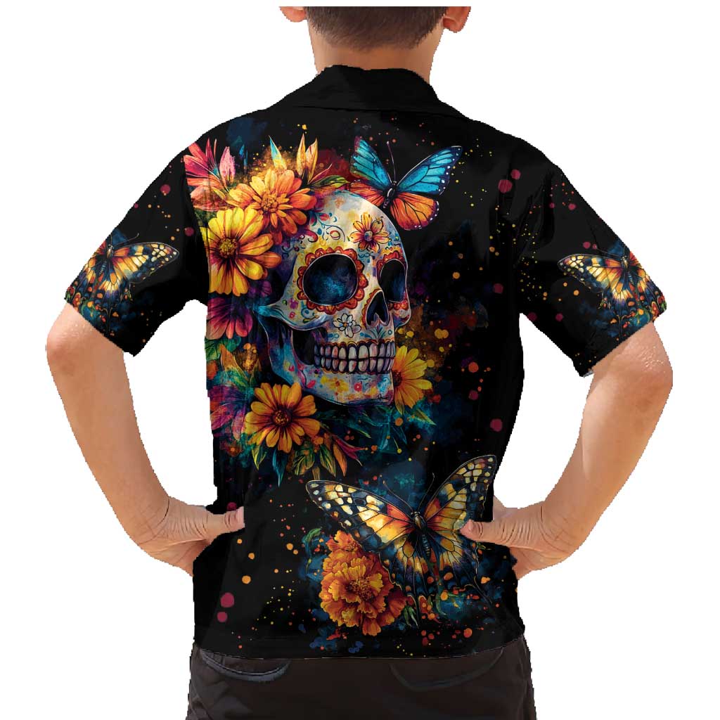 Mexican La Calaca and Marigold Flowers Family Matching Mermaid Dress and Hawaiian Shirt Skull Day Of The Dead LT9 - Wonder Print Shop