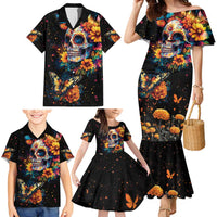 Mexican La Calaca and Marigold Flowers Family Matching Mermaid Dress and Hawaiian Shirt Skull Day Of The Dead LT9 - Wonder Print Shop