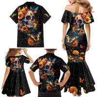 Mexican La Calaca and Marigold Flowers Family Matching Mermaid Dress and Hawaiian Shirt Skull Day Of The Dead LT9 - Wonder Print Shop