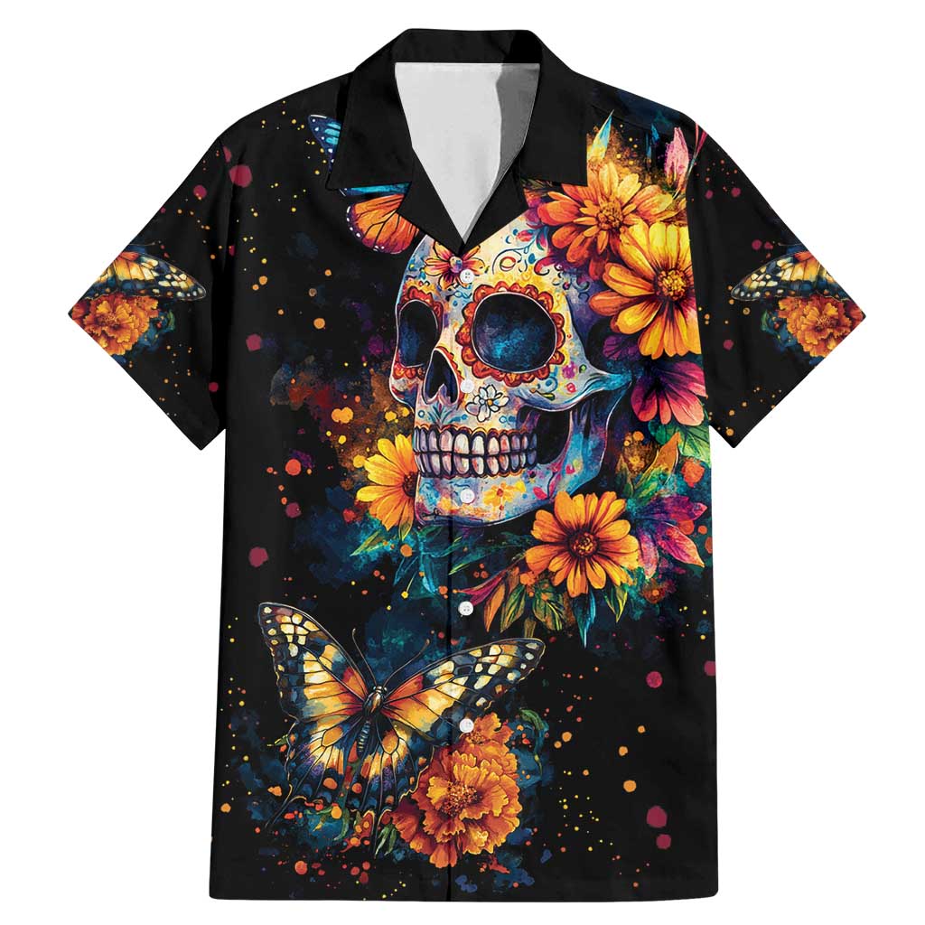 Mexican La Calaca and Marigold Flowers Family Matching Mermaid Dress and Hawaiian Shirt Skull Day Of The Dead LT9 - Wonder Print Shop