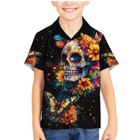 Mexican La Calaca and Marigold Flowers Family Matching Mermaid Dress and Hawaiian Shirt Skull Day Of The Dead LT9 - Wonder Print Shop