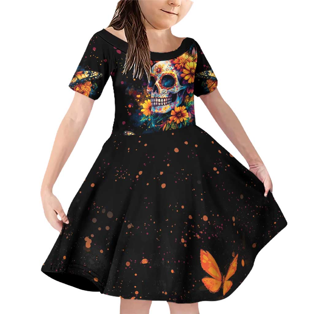 Mexican La Calaca and Marigold Flowers Family Matching Off Shoulder Short Dress and Hawaiian Shirt Skull Day Of The Dead LT9 - Wonder Print Shop