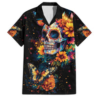 Mexican La Calaca and Marigold Flowers Family Matching Off Shoulder Short Dress and Hawaiian Shirt Skull Day Of The Dead LT9 - Wonder Print Shop